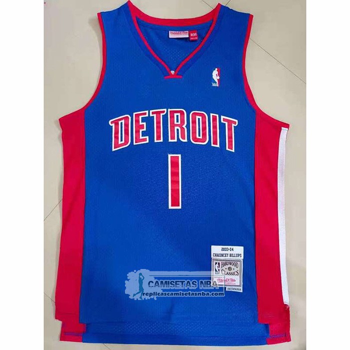 Camiseta Detroit Pistons Chauncey Billups NO 1 Mitchell & Ness 2003-04 Azul